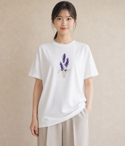 Tシャツ レディース ラベンダー 花 花柄 イラスト デート 帰省 白T