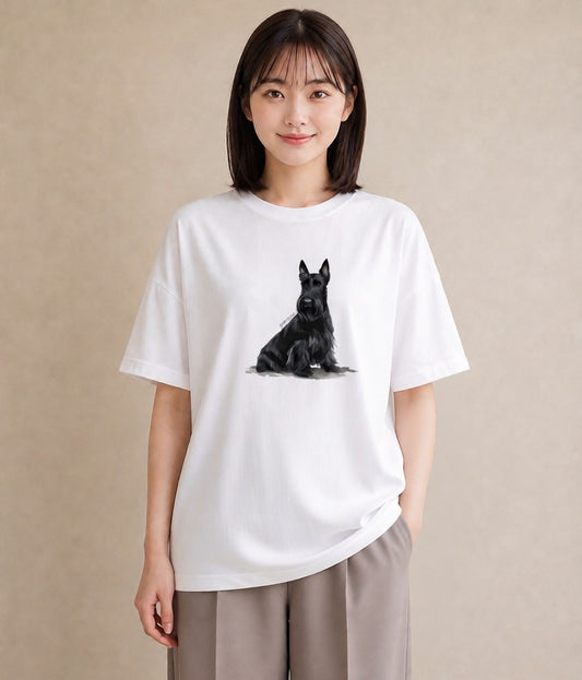 Tシャツ レディース ミニチュアシュナウザー 犬 いぬ イラスト きれいめカジュアル 散歩 お出かけ 白T