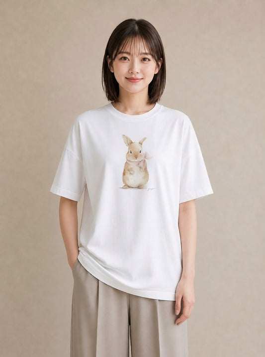 半袖Tシャツ レディース うさぎ ウサギ ラビット ペット 動物 イラスト ミニマル 週末コーデ 敬老の日 白T