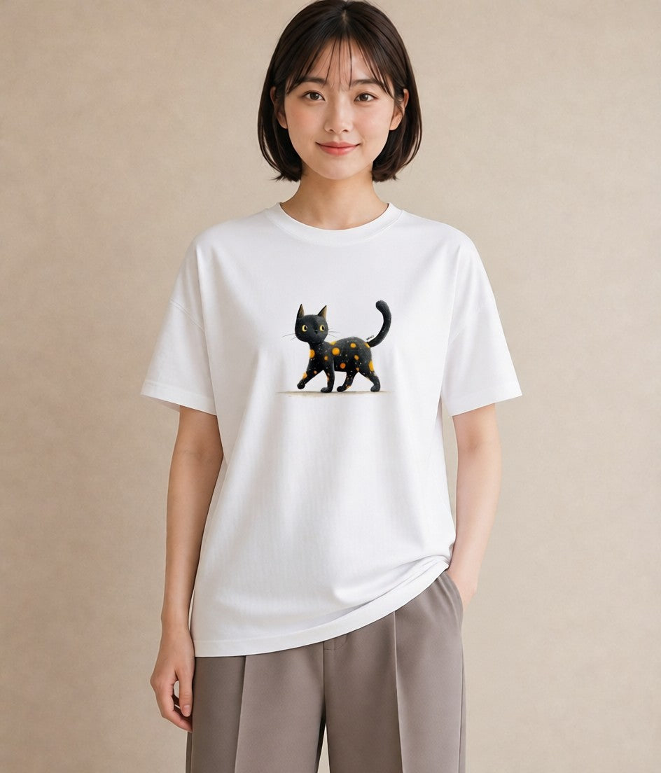 グラフィックTシャツ レディース 黒猫 猫 ねこ イラスト 送別ギフト 通勤 白T