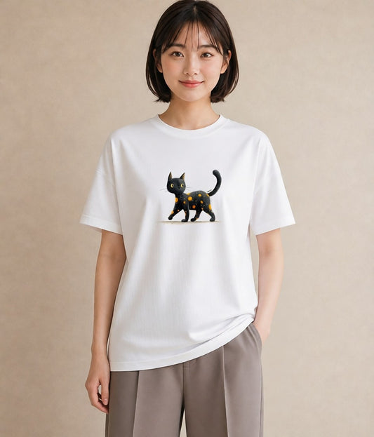 グラフィックTシャツ レディース 黒猫 猫 ねこ イラスト 送別ギフト 通勤 白T