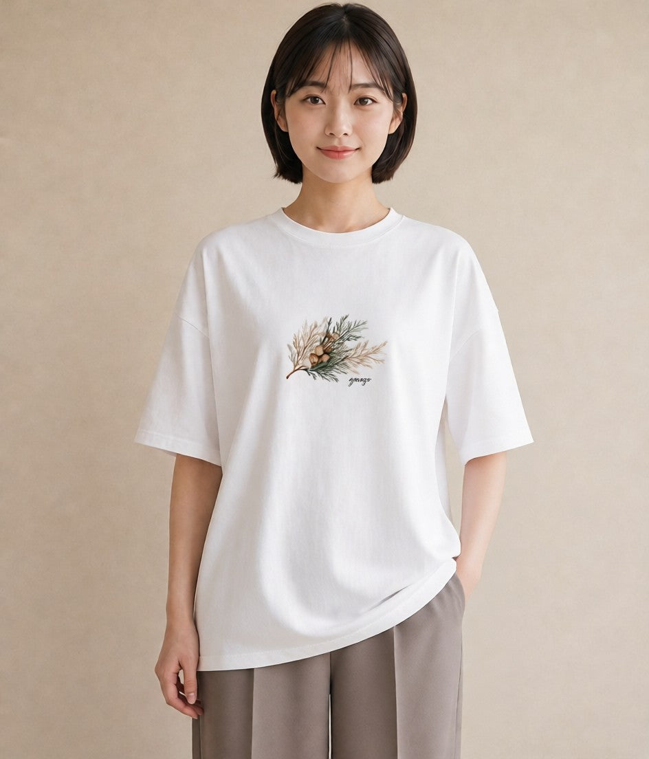 半袖Tシャツ レディース ハーブ 植物 ボタニカル イラスト ラフカジュアル 親子 20代 白T