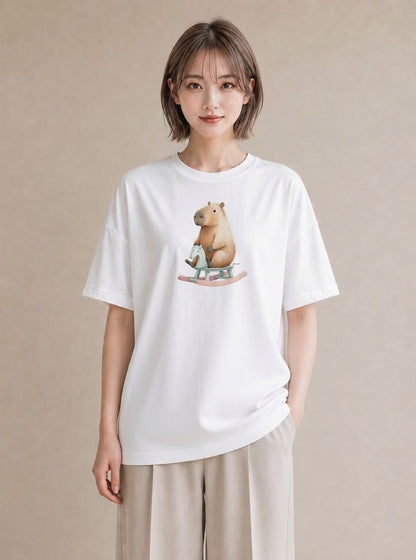 Tシャツ レディース デグー ペット 動物 イラスト ラフカジュアル お揃い 親子 白T