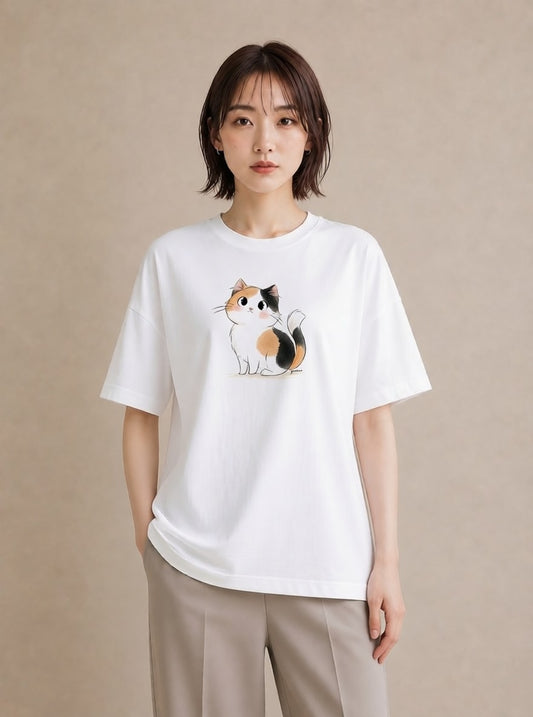 デザインTシャツ レディース ハチワレ 白黒猫 猫 ねこ イラスト 可愛い 春コーデ 姉妹 白T