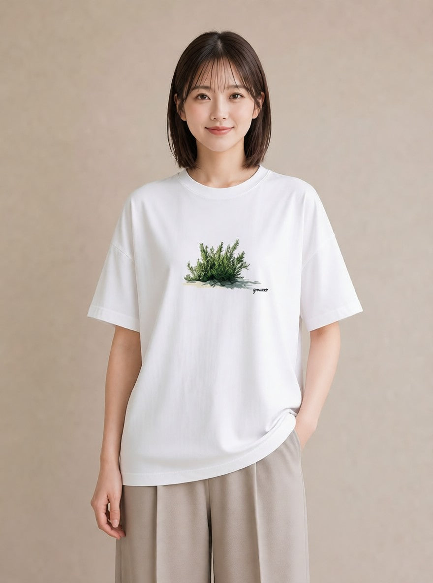 グラフィックTシャツ レディース 苔 植物 ボタニカル イラスト 旅行コーデ 秋コーデ おしゃれギフト 白T