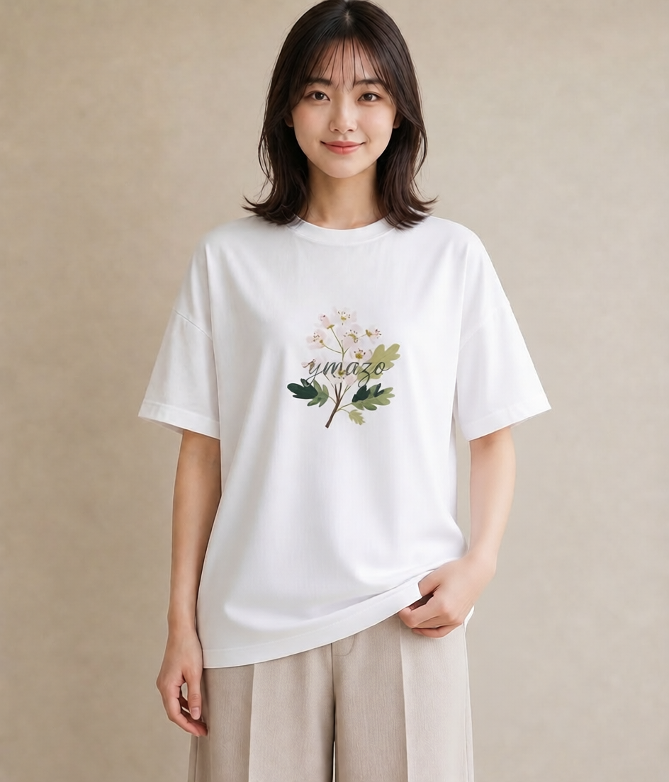 プリントTシャツ レディース 金木犀 花 花柄 イラスト 個性的 送別ギフト 通勤 白T
