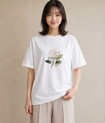 プリントTシャツ レディース 金木犀 花 花柄 イラスト 個性的 送別ギフト 通勤 白T