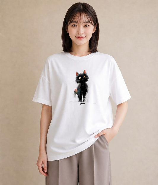 プリントTシャツ レディース ブリティッシュショートヘア 猫 ねこ イラスト ラフカジュアル デイリーウェア 休日 白T