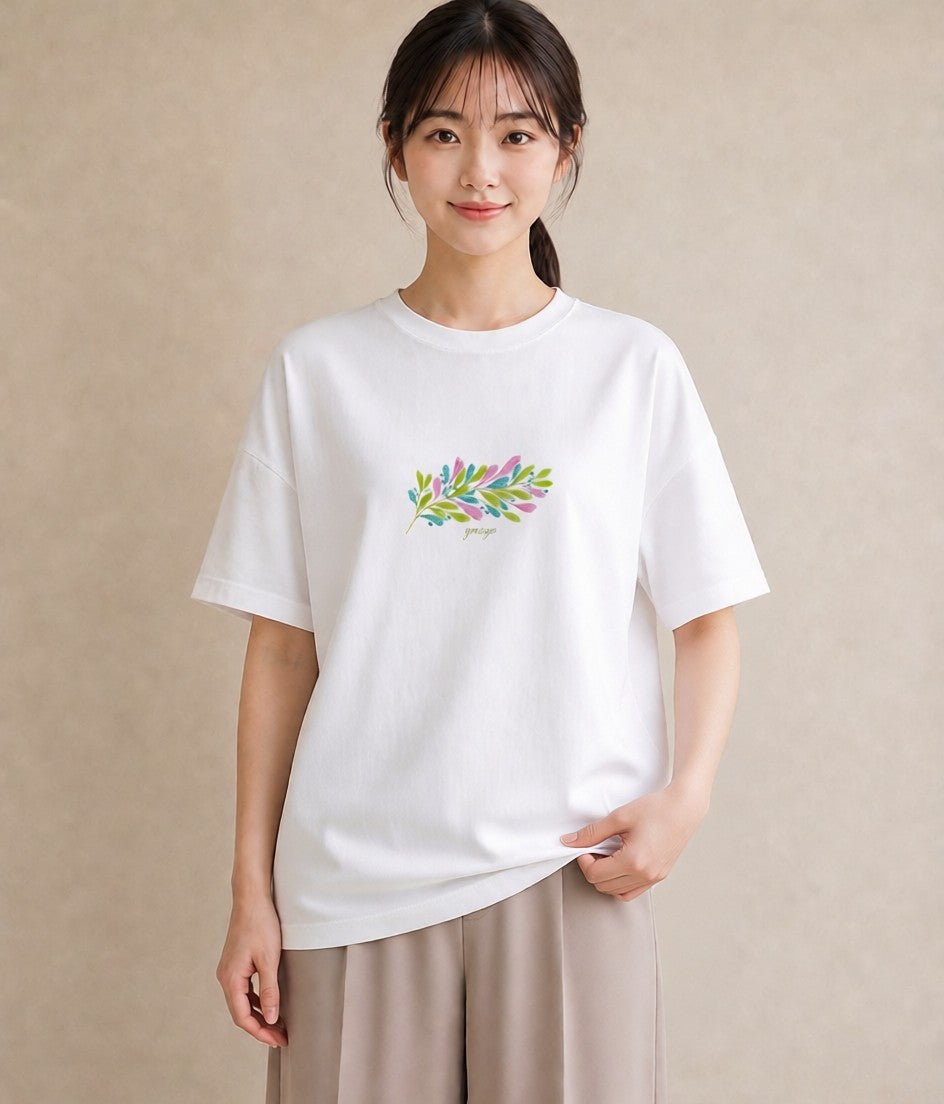 グラフィックTシャツ レディース シダ 植物 ボタニカル イラスト 個性的 デート 帰省 白T