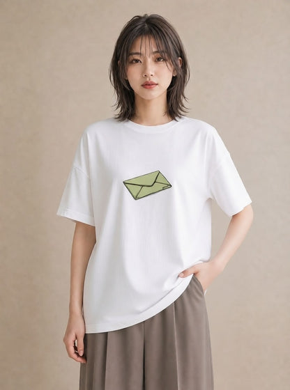 半袖Tシャツ レディース 封蝋 手紙 アンティーク ナチュラル イラスト ユニーク ホワイトデー 春服 白T