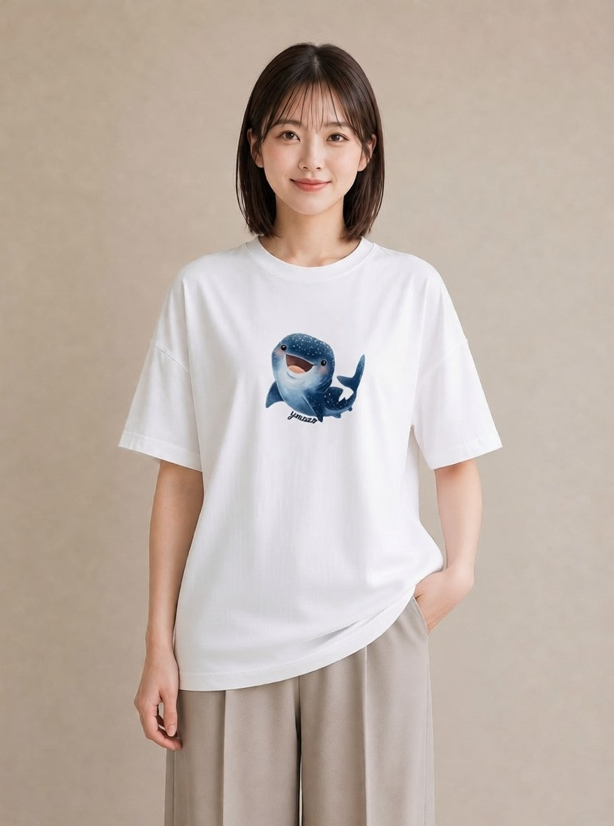 グラフィックTシャツ レディース サメ 海の生き物 海 イラスト 抜け感 女子会 お揃い 白T