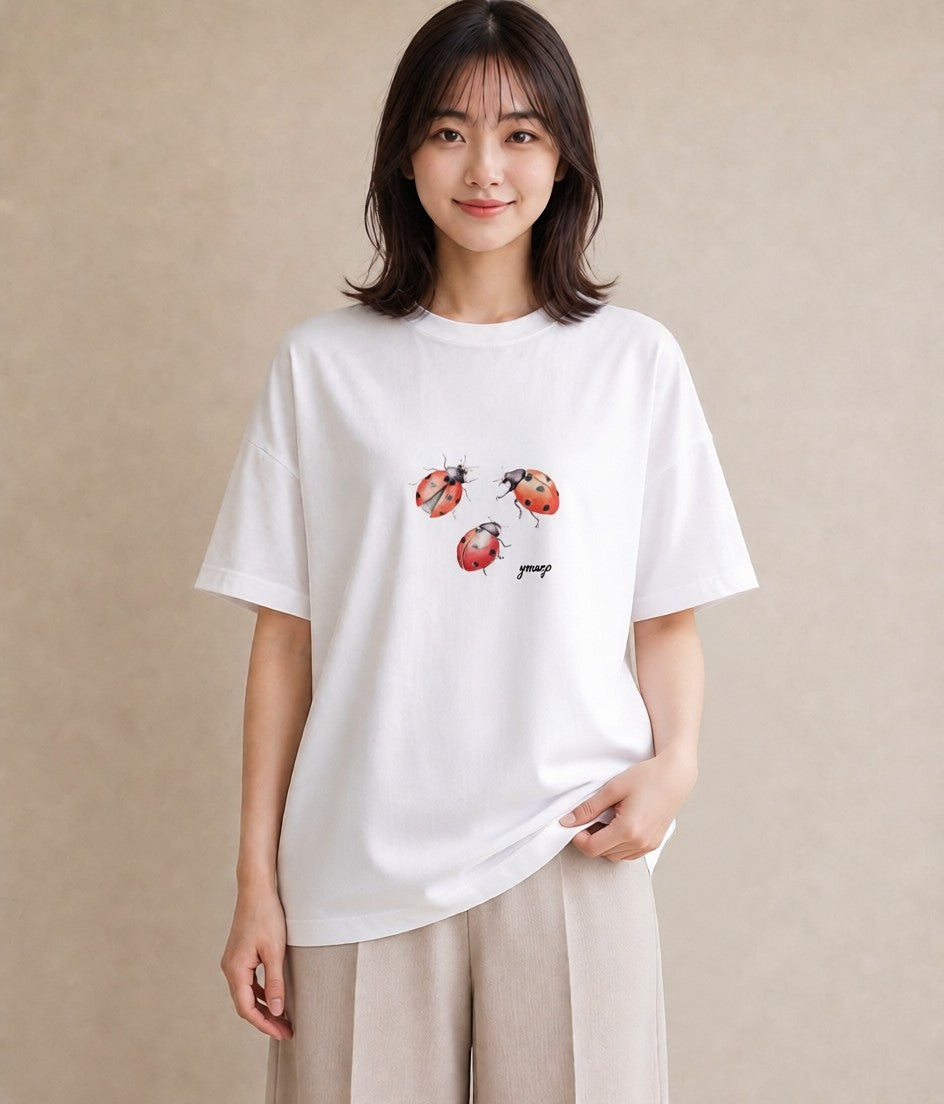 プリントTシャツ レディース クワガタ 昆虫 虫 イラスト 個性的 ビーチ デイリーウェア 白T