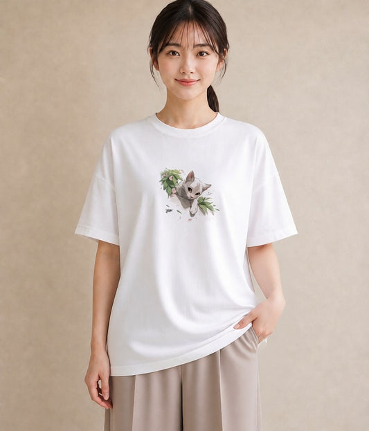 デザインTシャツ レディース 白猫 猫 ねこ イラスト ゆるかわ 20代 カジュアルコーデ 白T