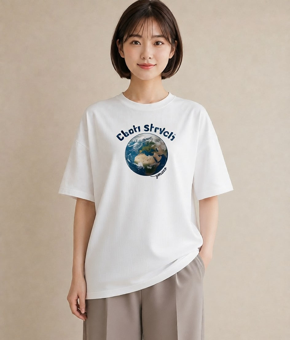 デザインTシャツ レディース 地球 星空 宇宙 イラスト 休日コーデ デート 帰省 白T