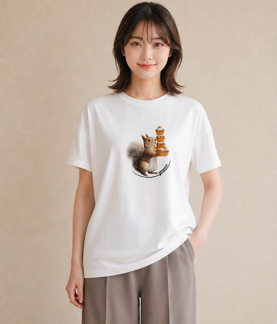 Tシャツ レディース シマリス ペット 動物 イラスト ラフ カジュアルコーデ 買い物 白T