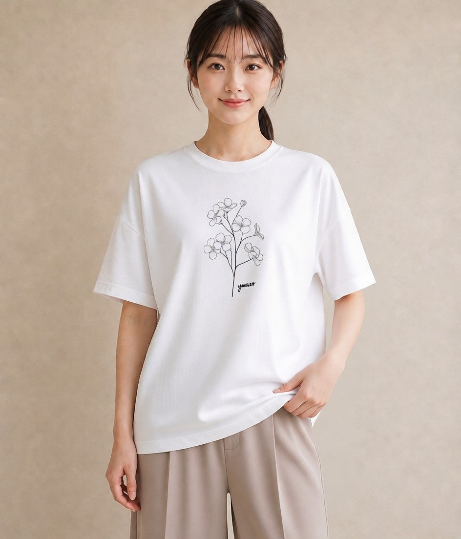 グラフィックTシャツ レディース 小花 花 フラワー イラスト モード ホワイトデー 春服 白T