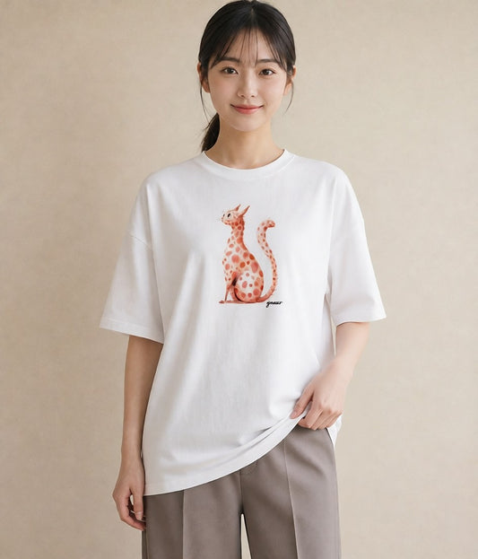 グラフィックTシャツ レディース 茶トラ 茶猫 猫 ねこ イラスト ガーリー 夏コーデ 通学 白T