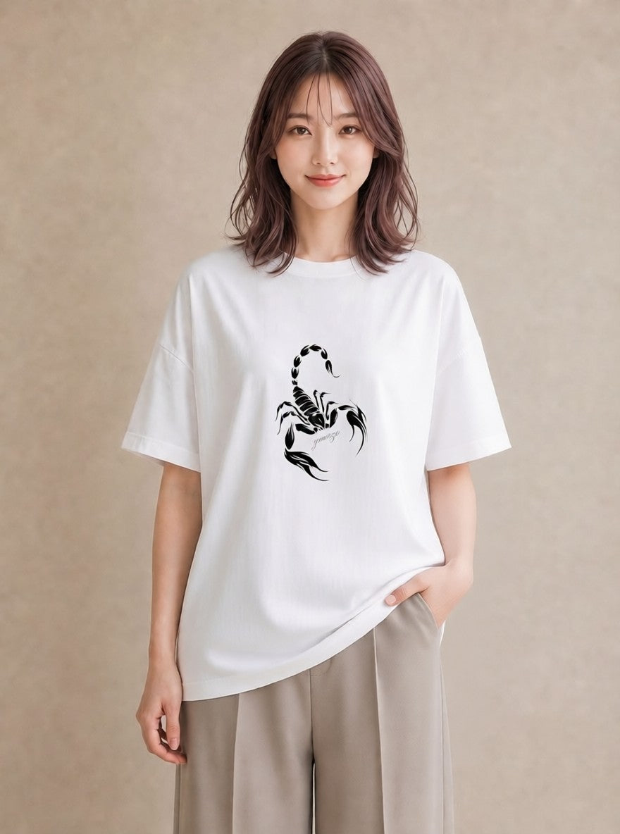 半袖Tシャツ レディース 蠍座 星空 宇宙 イラスト ラフカジュアル ミセス 春コーデ 白T