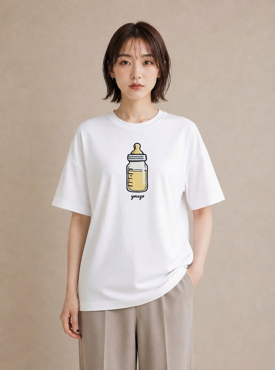 プリントTシャツ レディース ミルク 食べ物 フード イラスト 普段使い 休日 ペアコーデ 白T