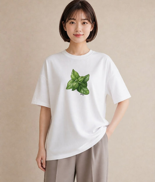 半袖Tシャツ レディース ハーブ 植物 ボタニカル イラスト 休日コーデ カジュアルコーデ 買い物 白T