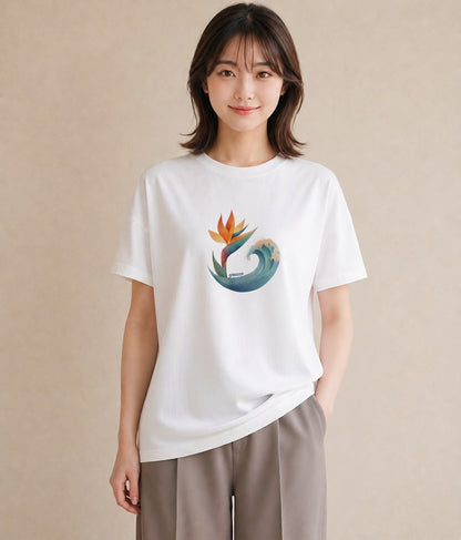半袖Tシャツ レディース 波 星空 宇宙 イラスト 手描き風 お揃い 親子 白T