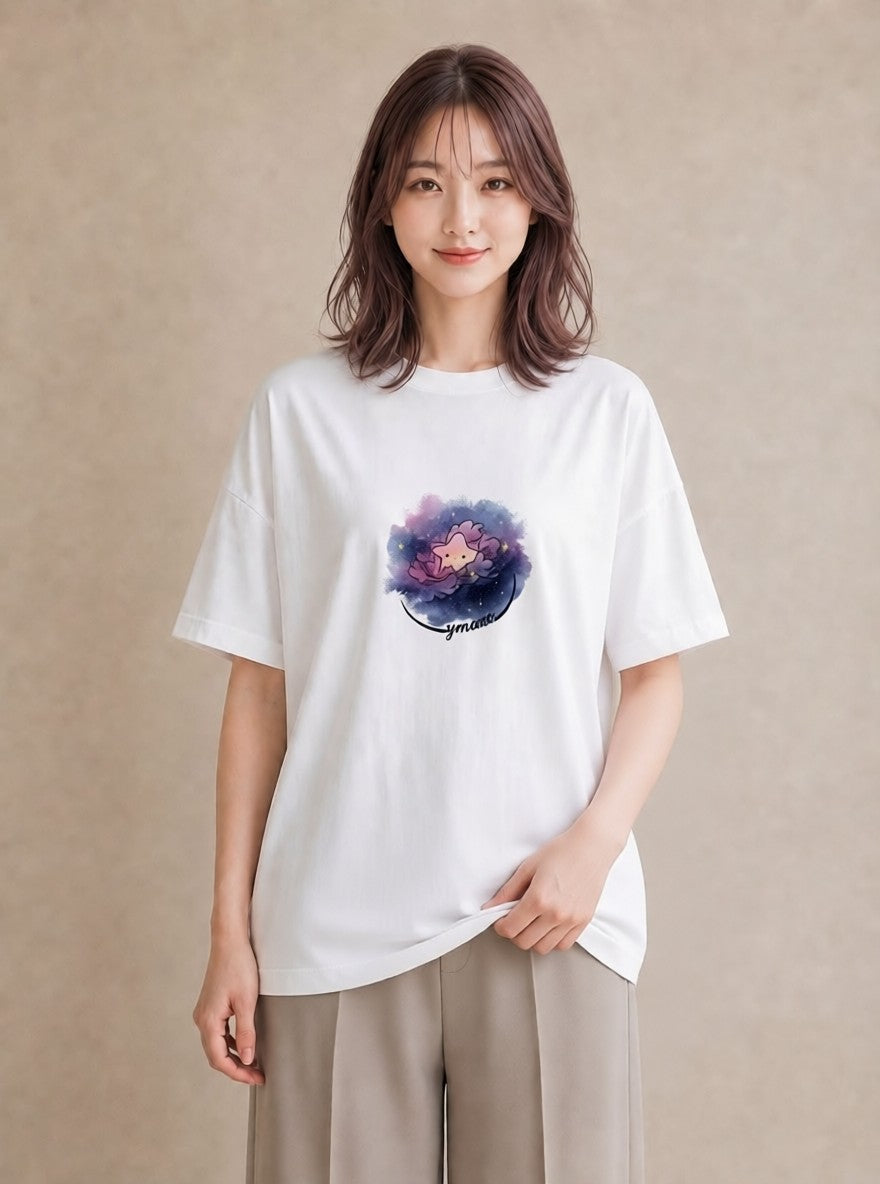 半袖Tシャツ レディース 天秤座 星空 宇宙 イラスト 上品 旅行 母娘コーデ 白T