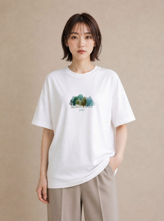 Tシャツ レディース 青の水彩 風景 ブルー ナチュラル アンティーク イラスト アート風 誕生日プレゼント 綿100 白T