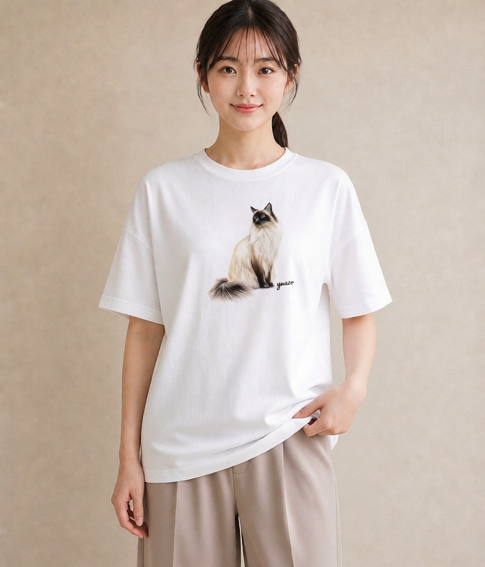 グラフィックTシャツ レディース エキゾチックショートヘア 猫 ねこ イラスト ニュアンス レイヤード 友達ギフト 白T