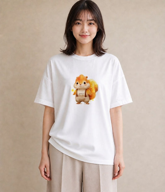 半袖Tシャツ レディース リス ペット 動物 イラスト 線画 ギフト 母の日 白T