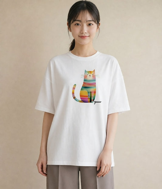 グラフィックTシャツ レディース ニャンコ 猫 ねこ イラスト 水彩風 女性 旅行用 白T
