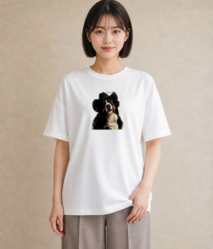 Tシャツ レディース バーニーズマウンテンドッグ 犬 いぬ イラスト ガーリー ラフ レイヤード 白T