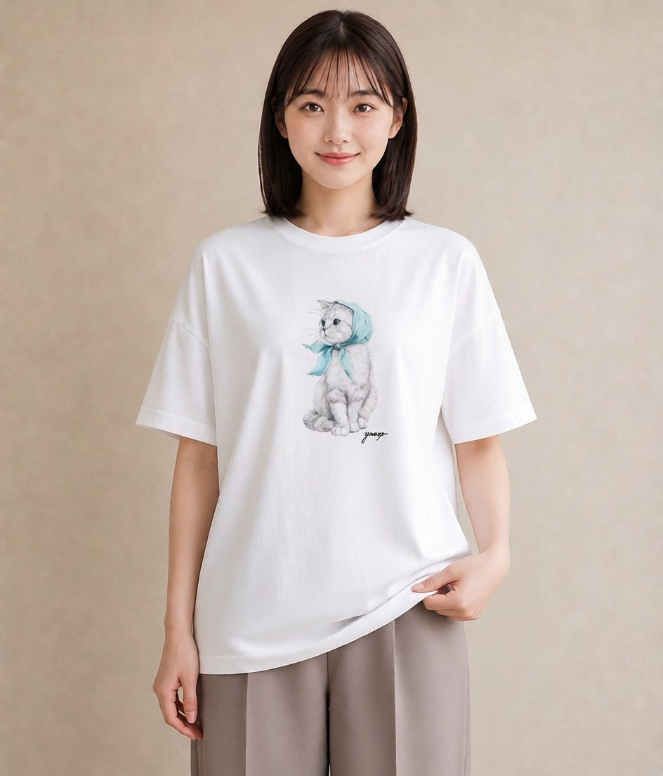 グラフィックTシャツ レディース ロシアンブルー 猫 ねこ イラスト お洒落 女性向けギフト 散歩 白T