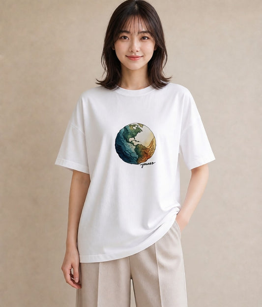 Tシャツ レディース プラネット 星空 宇宙 イラスト 淡色 綿100 デート 白T