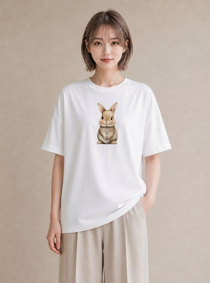 Tシャツ レディース ロップイヤー ペット 動物 イラスト アート風 女性 旅行用 白T