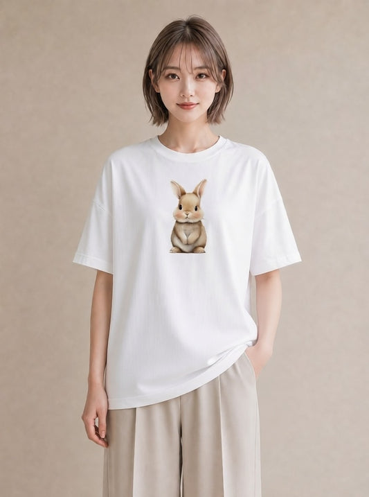 Tシャツ レディース ロップイヤー ペット 動物 イラスト アート風 女性 旅行用 白T
