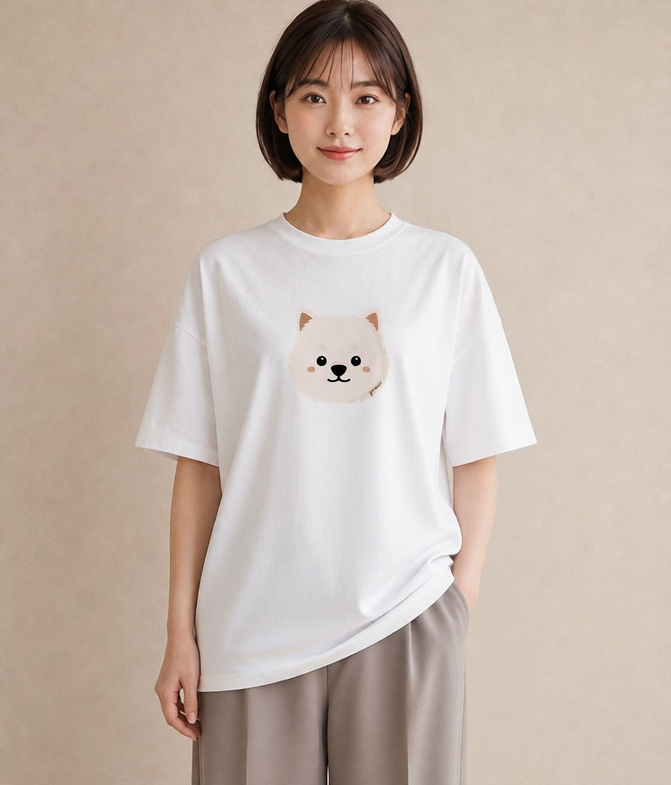 Tシャツ レディース 犬 いぬ イラスト ミニマル ペアコーデ 秋コーデ 白T