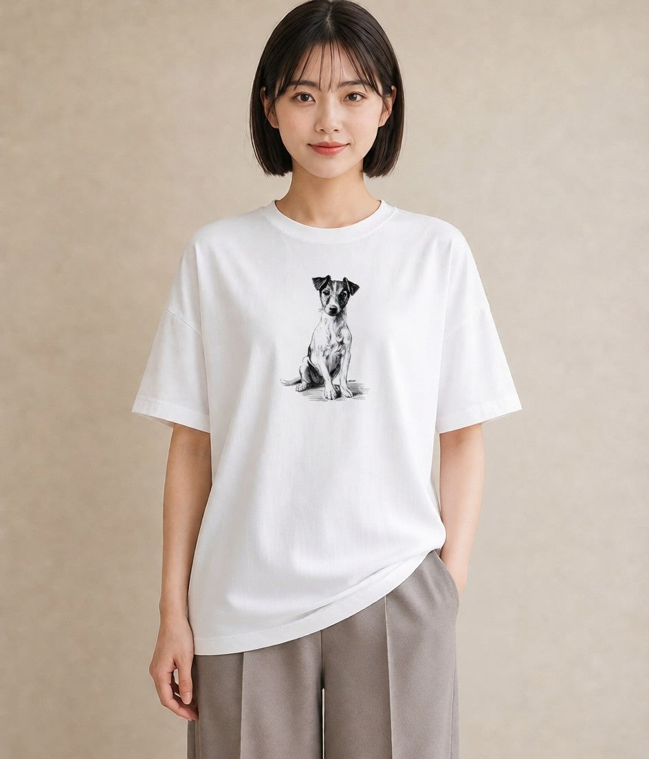 半袖Tシャツ レディース ジャックラッセルテリア 犬 いぬ イラスト ボタニカル 母娘コーデ 自分用 白T