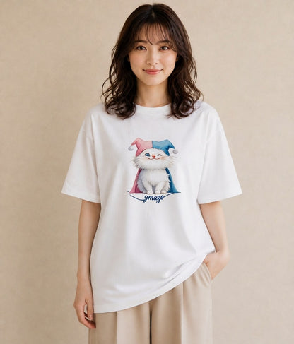 プリントTシャツ レディース マンチカン 猫 ねこ イラスト カジュアル ラフ レイヤード 白T