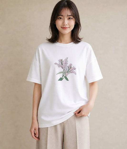 プリントTシャツ レディース ゆり 百合 花 花柄 イラスト 北欧風 旅行 母娘コーデ 白T