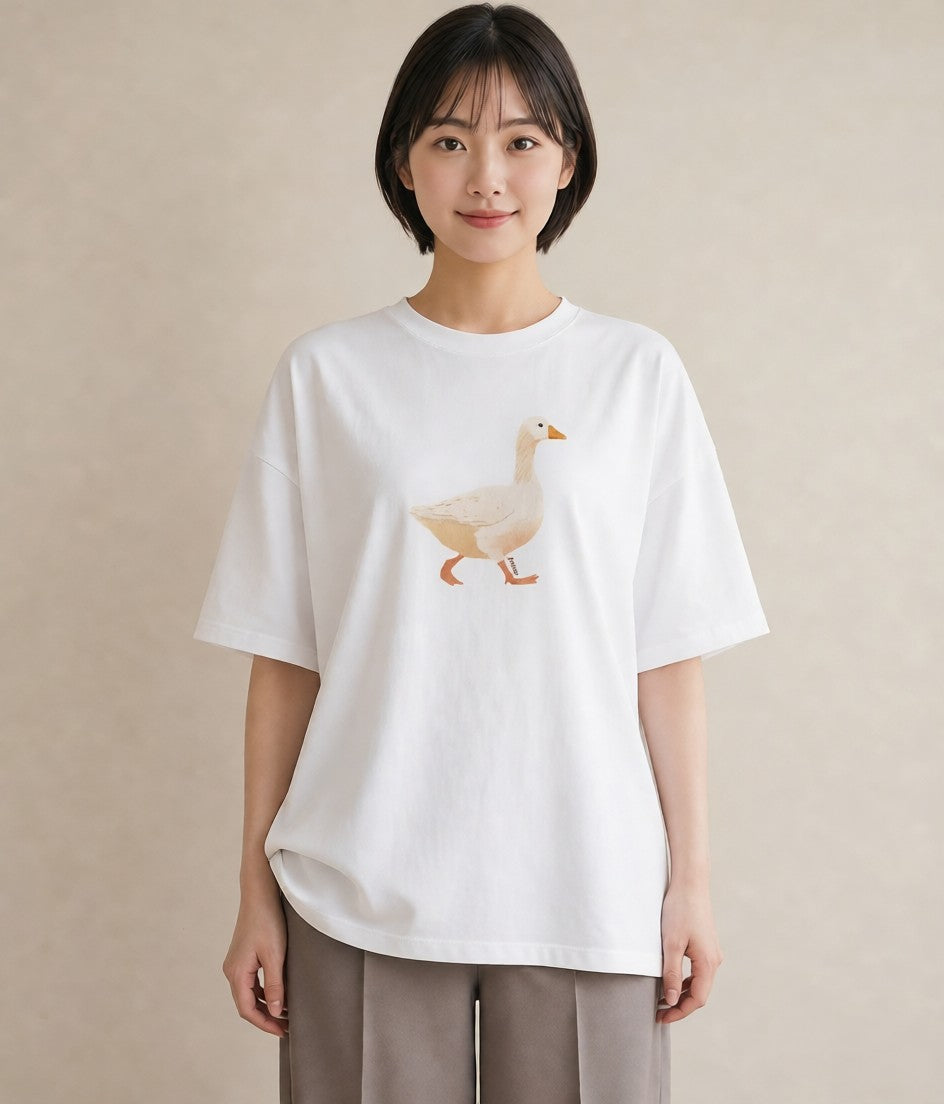 半袖Tシャツ レディース アヒル 動物 アニマル イラスト 普段使い 春コーデ 姉妹 白T