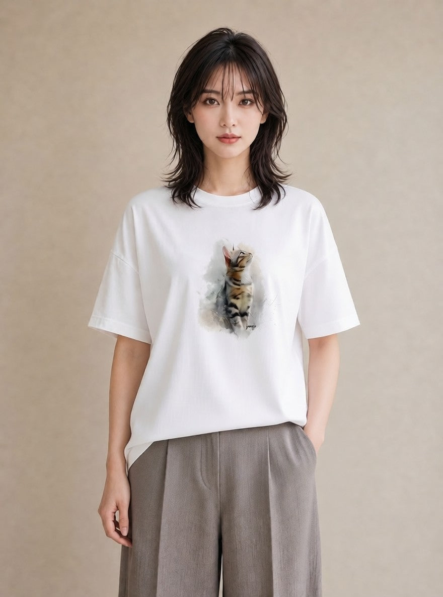 プリントTシャツ レディース シャム 猫 ねこ イラスト 抜け感 在宅 公園 白T