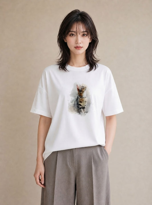 プリントTシャツ レディース シャム 猫 ねこ イラスト 抜け感 在宅 公園 白T