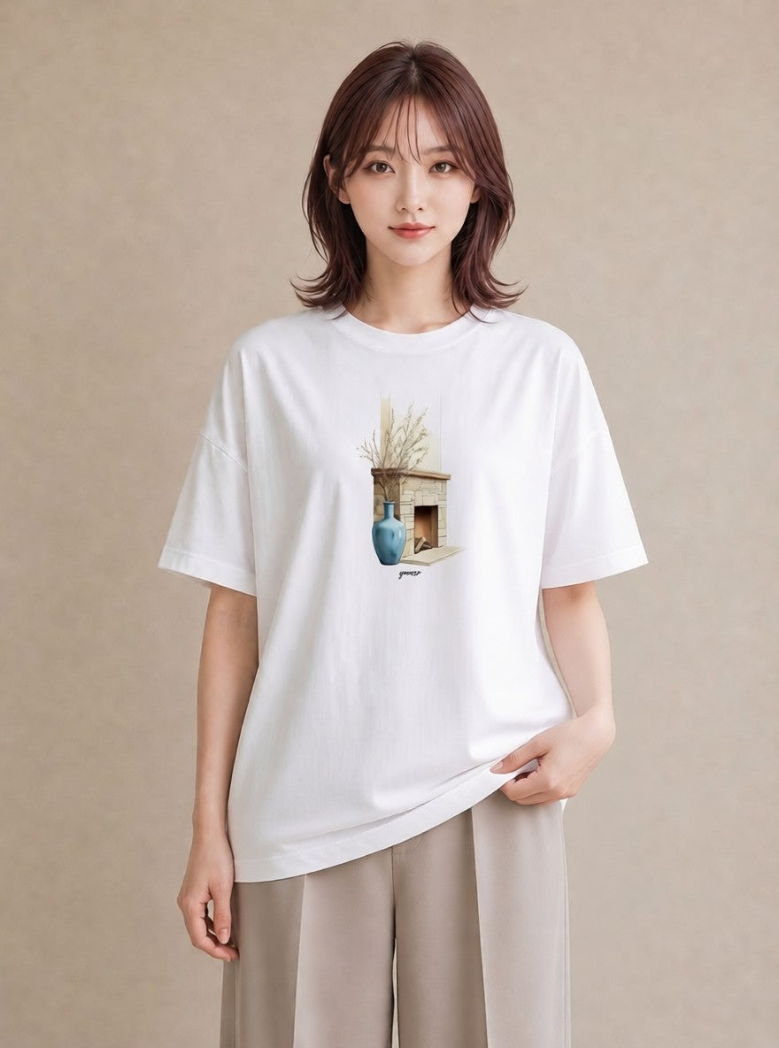 半袖Tシャツ レディース ガラス瓶 小枝 ボタニカル ナチュラル アンティーク イラスト 普段使い 旅行 母娘コーデ 白T