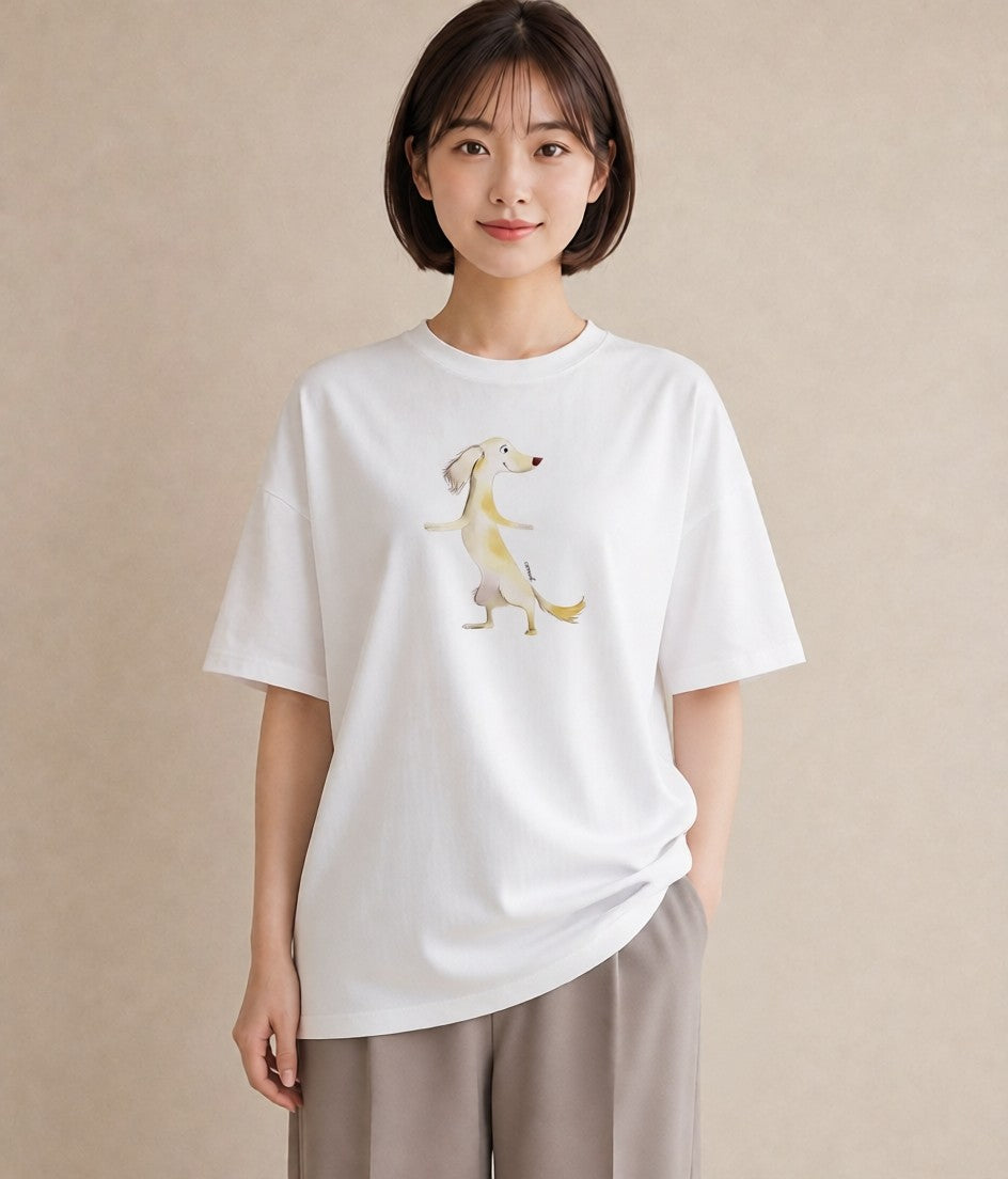 グラフィックTシャツ レディース わんちゃん 犬 いぬ イラスト 抜け感 海 カフェ巡り 白T