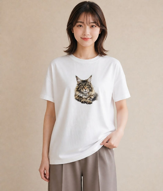 プリントTシャツ レディース キジトラ 猫 ねこ イラスト ゆるかわ ラフ レイヤード 白T