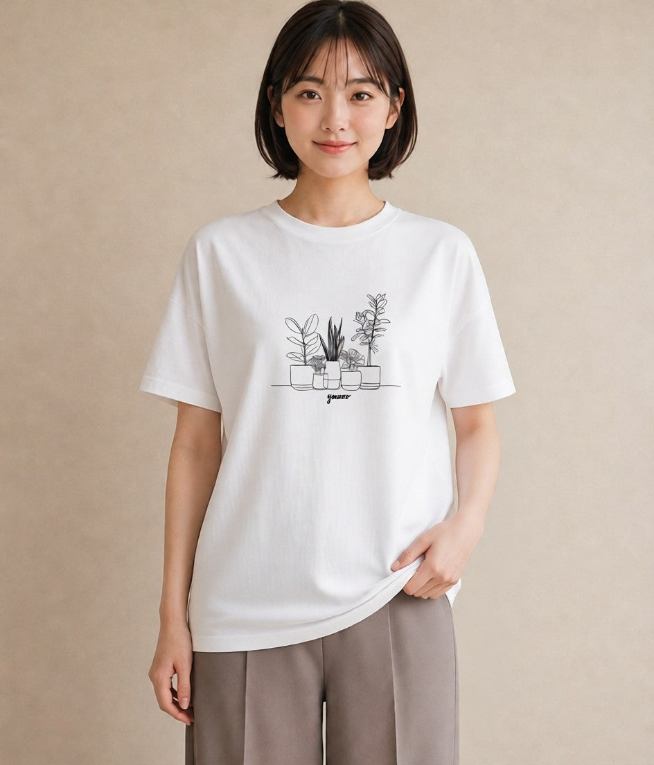 グラフィックTシャツ レディース 夕暮れ バルコニー 夕焼け ナチュラル アンティーク イラスト カジュアル 買い物 夏コーデ 白T