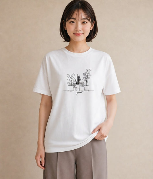 グラフィックTシャツ レディース 夕暮れ バルコニー 夕焼け ナチュラル アンティーク イラスト カジュアル 買い物 夏コーデ 白T