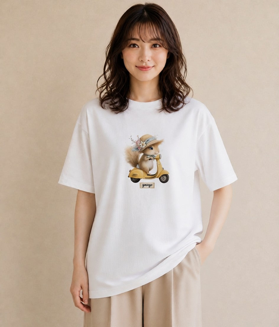 Tシャツ レディース シマリス ペット 動物 イラスト こなれ感 夏コーデ 通学 白T