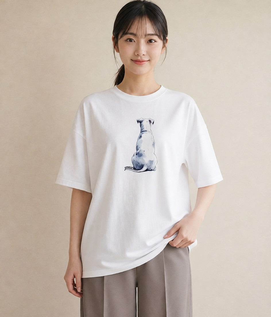 デザインTシャツ レディース わんちゃん 犬 いぬ イラスト ボタニカル カジュアルコーデ 買い物 白T