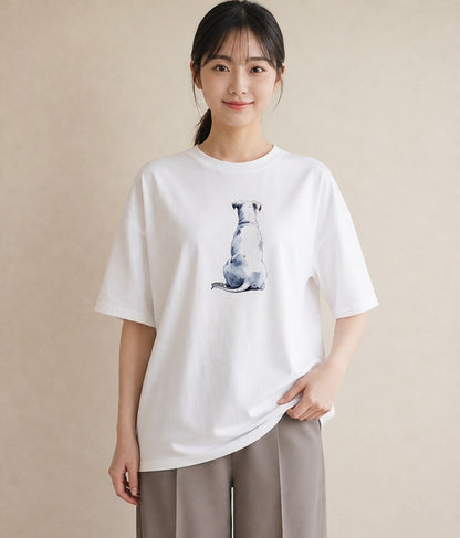 デザインTシャツ レディース わんちゃん 犬 いぬ イラスト ボタニカル カジュアルコーデ 買い物 白T